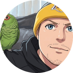 Sean, Squawkery's AI parrot guide, with a green parrot on his shoulder