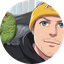 Sean, Squawkery's AI parrot guide, with a green parrot on his shoulder